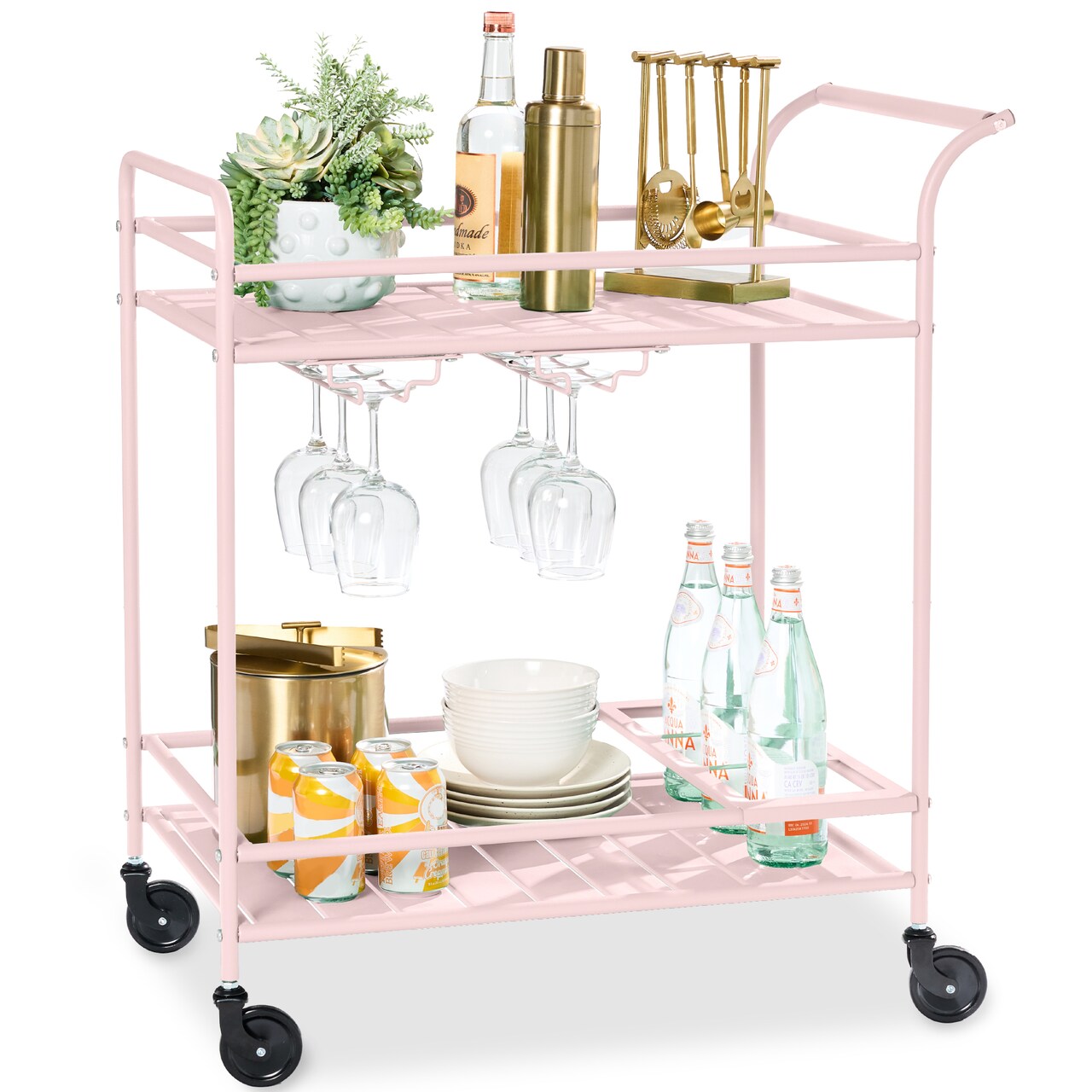 Best Choice Products 2-Tier Rolling Bar Cart Indoor/Outdoor w/ Storage Shelves, Wine Rack, Lockable Wheels
